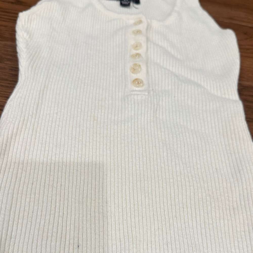 Lulu's Cream Ribbed Henley Button Tank - Picture 3 of 5